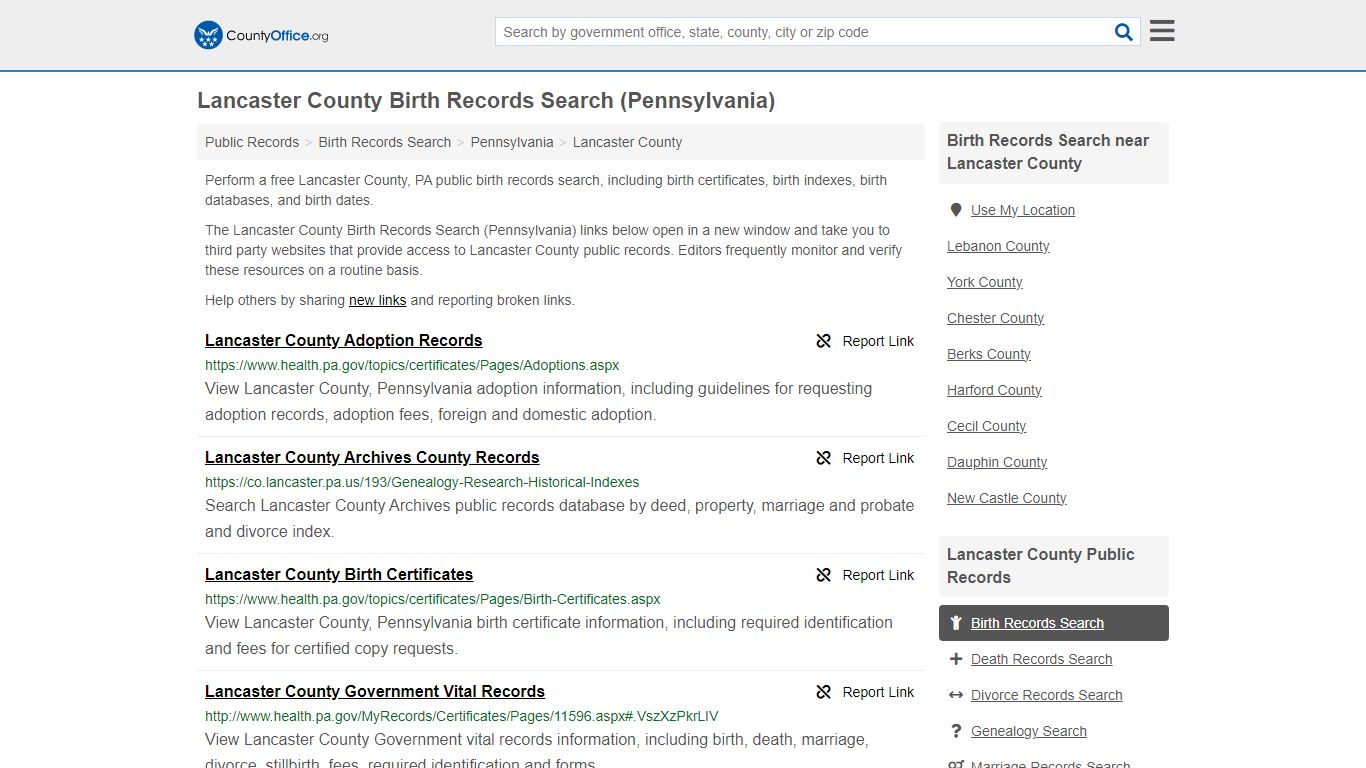 Birth Records Search - Lancaster County, PA (Birth Certificates ...