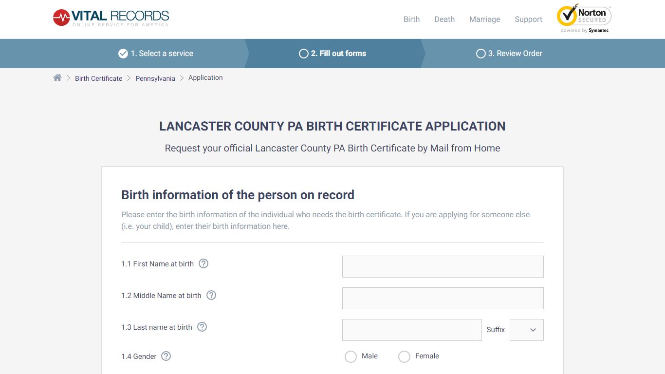 Lancaster County PA Birth Certificate Application - Vital Records Online