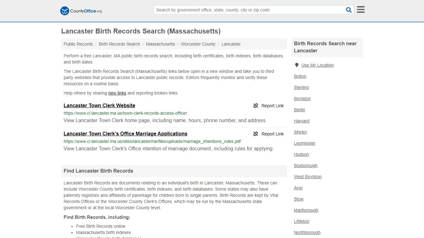 Birth Records Search - Lancaster, MA (Birth Certificates & Databases)